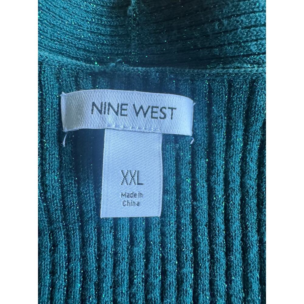 Nine West Teal Metallic Ribbed Sweater XXL V Neck Long Sleeve - Picture 5 of 12